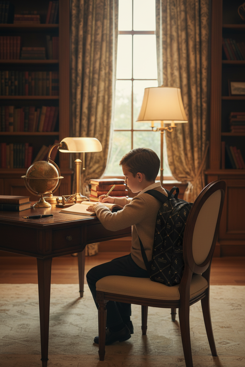 Boy Studying at Desk