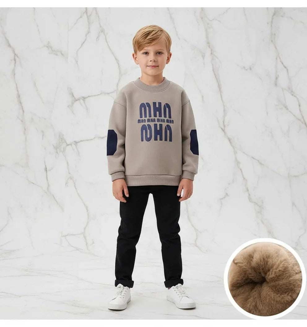 Boy wearing sweater - front view
