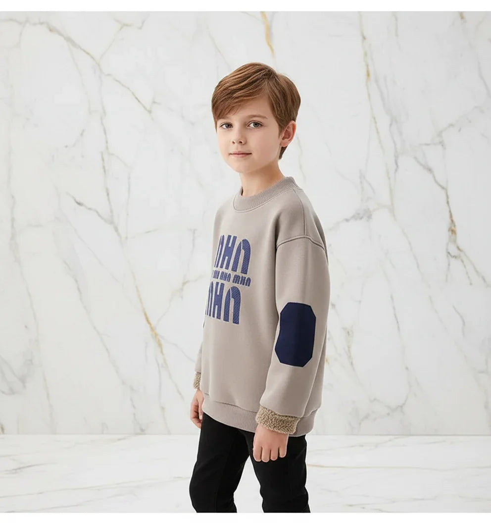Boy wearing sweater - three-quarter angle