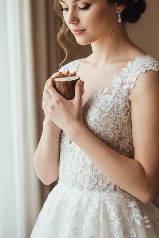 Bride holding ring box