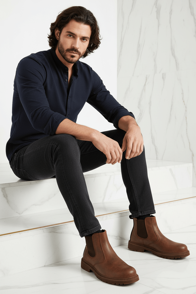 Brown Boot - Man Sitting