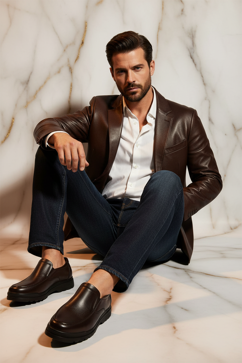 Brown casual - sitting crossed