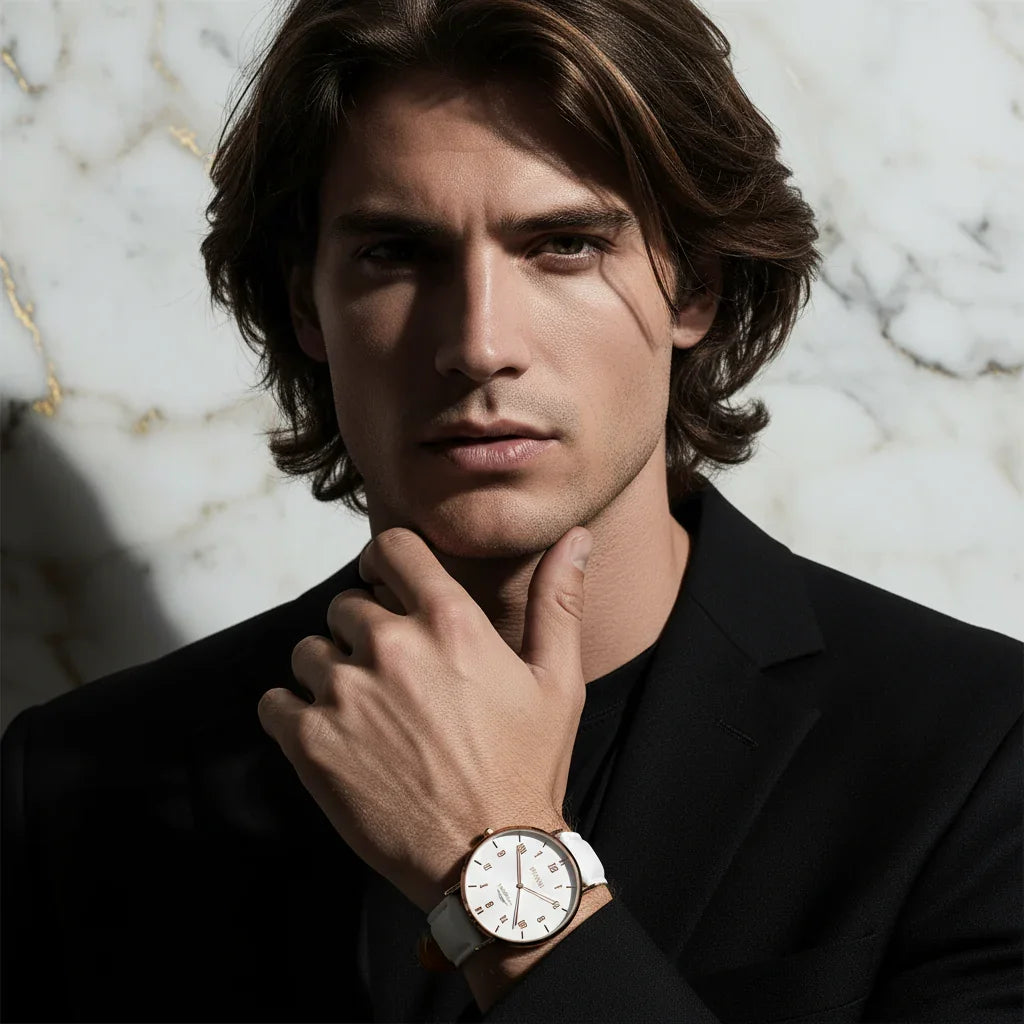 Brown hair flowing - hand near face