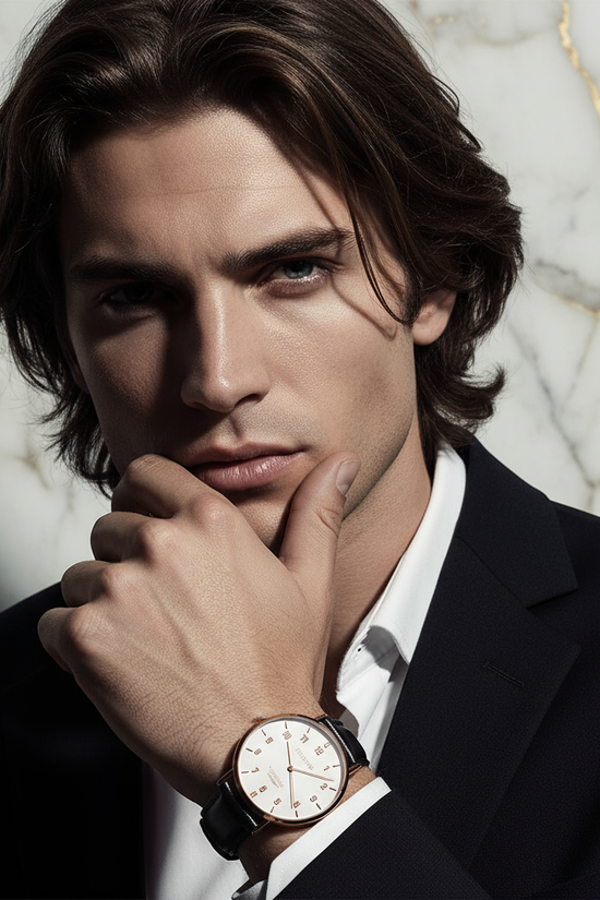 Brown hair flowing - hand near face