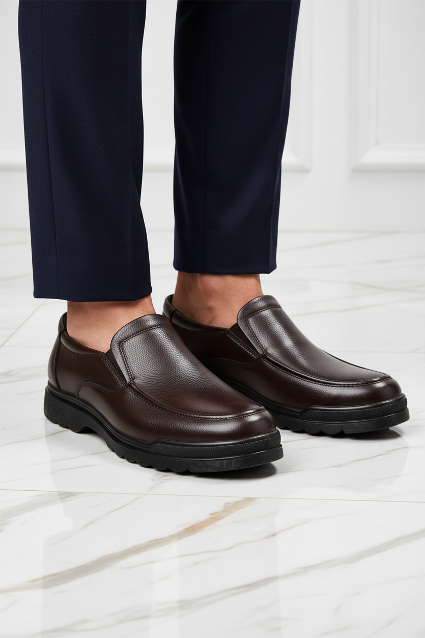 Brown shoe elegant man - close up