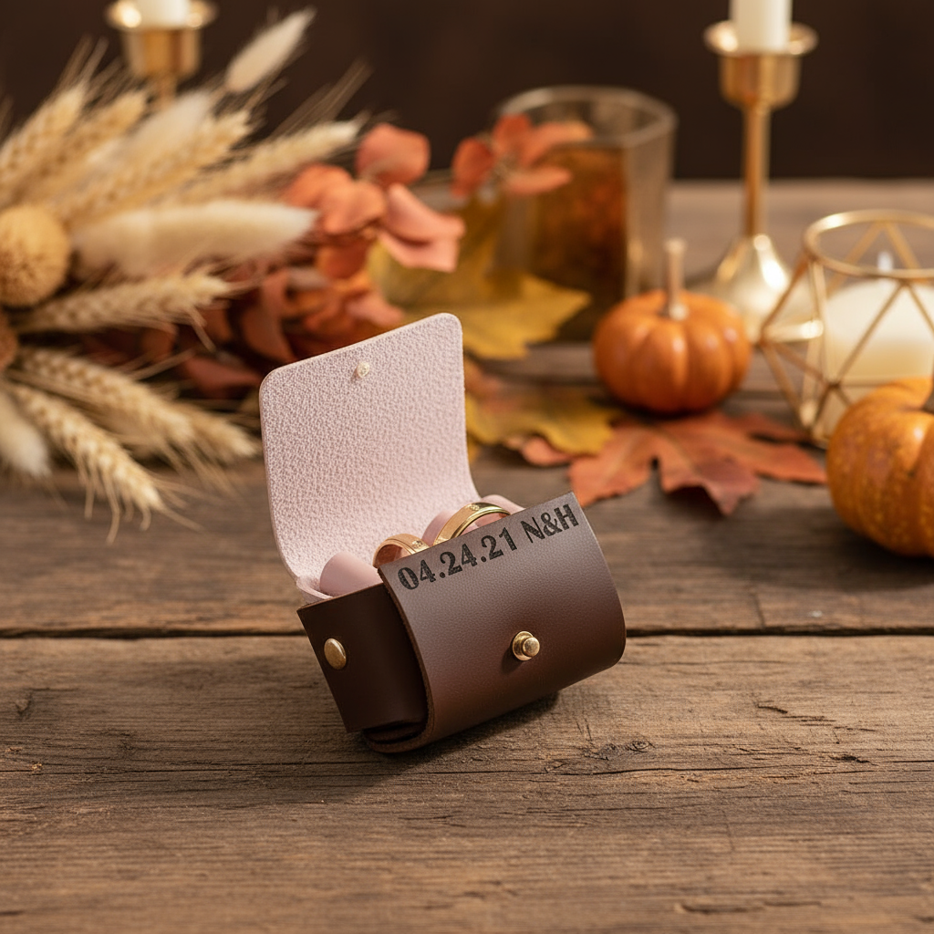 Brown Wedding Pouch on Wood