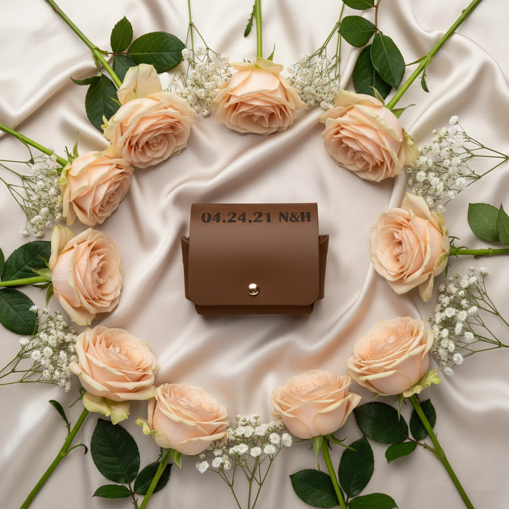Brown Wedding Pouch with Champagne Roses