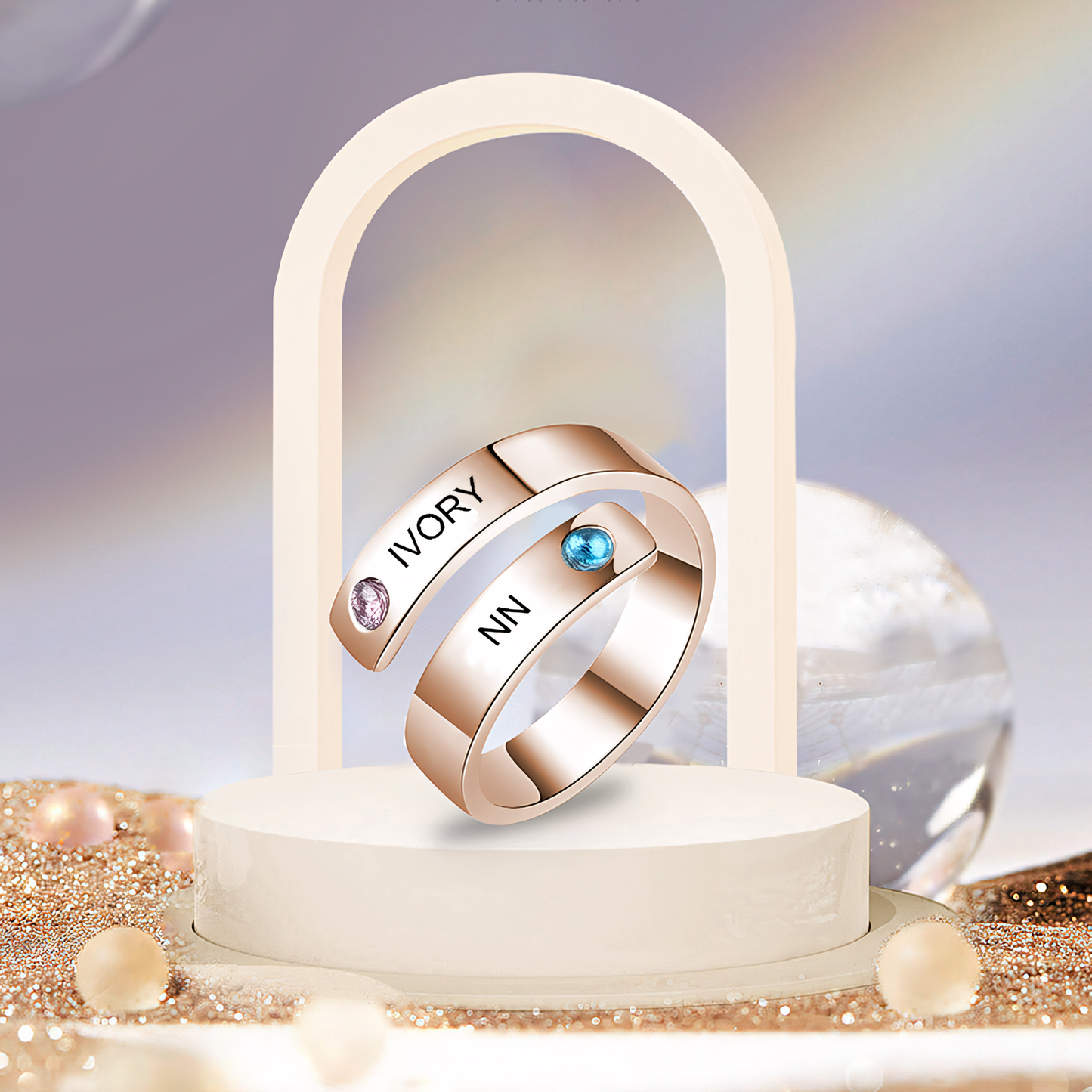 Rose Gold Custom Name 925 Silver Rhinestone Ring