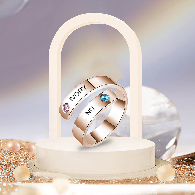 Rose Gold Custom Name 925 Silver Rhinestone Ring