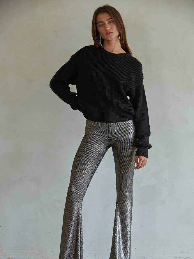 Comfortable High Waist Rib Knit Bootcut Pants with Flexible Nylon Spandex Blend