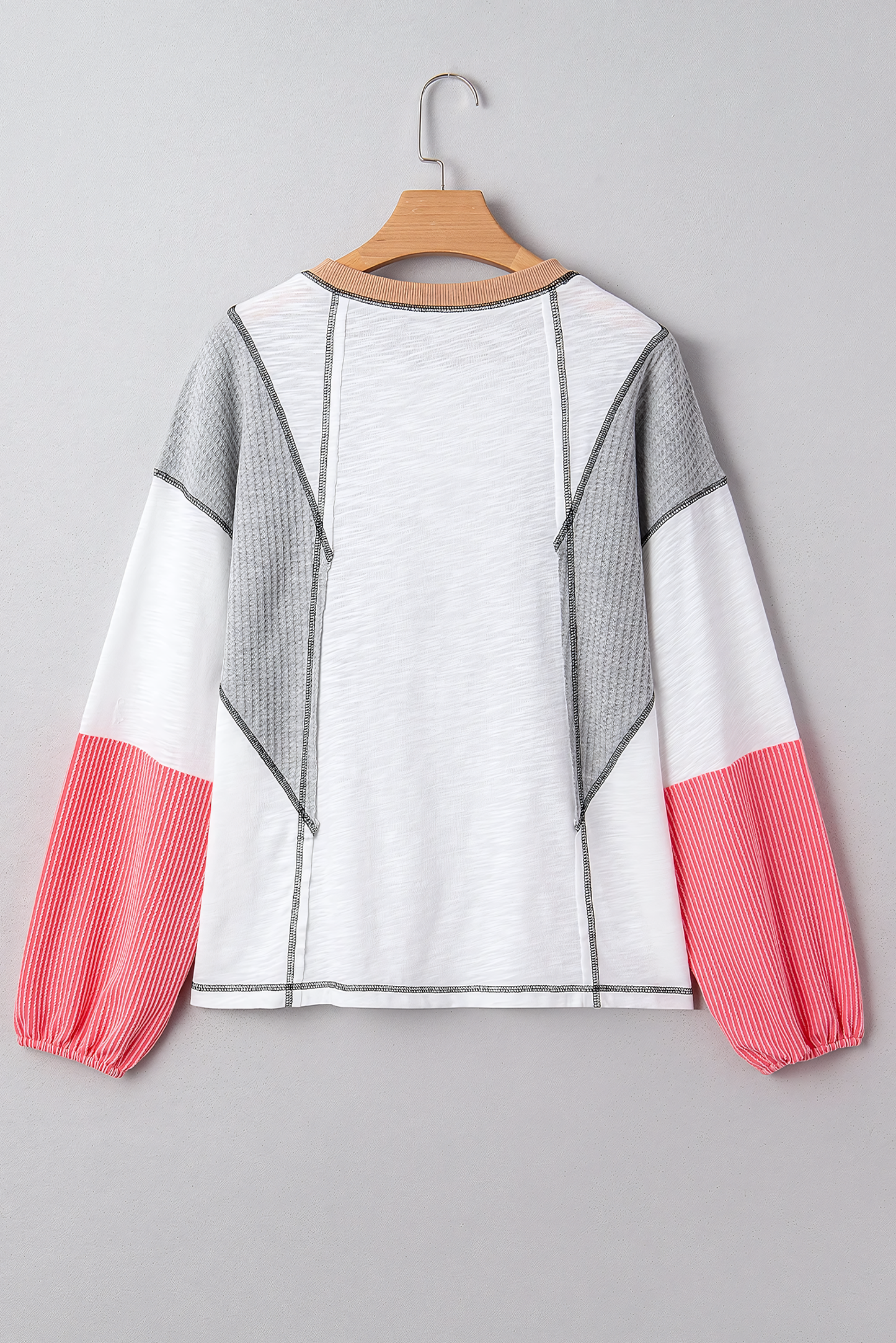 White Contrast Block Knit Patchwork Casual Top