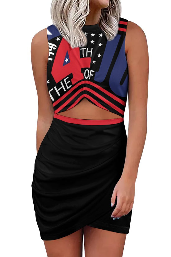 Navel-Baring Cross Fit Hip Black Mini Dress