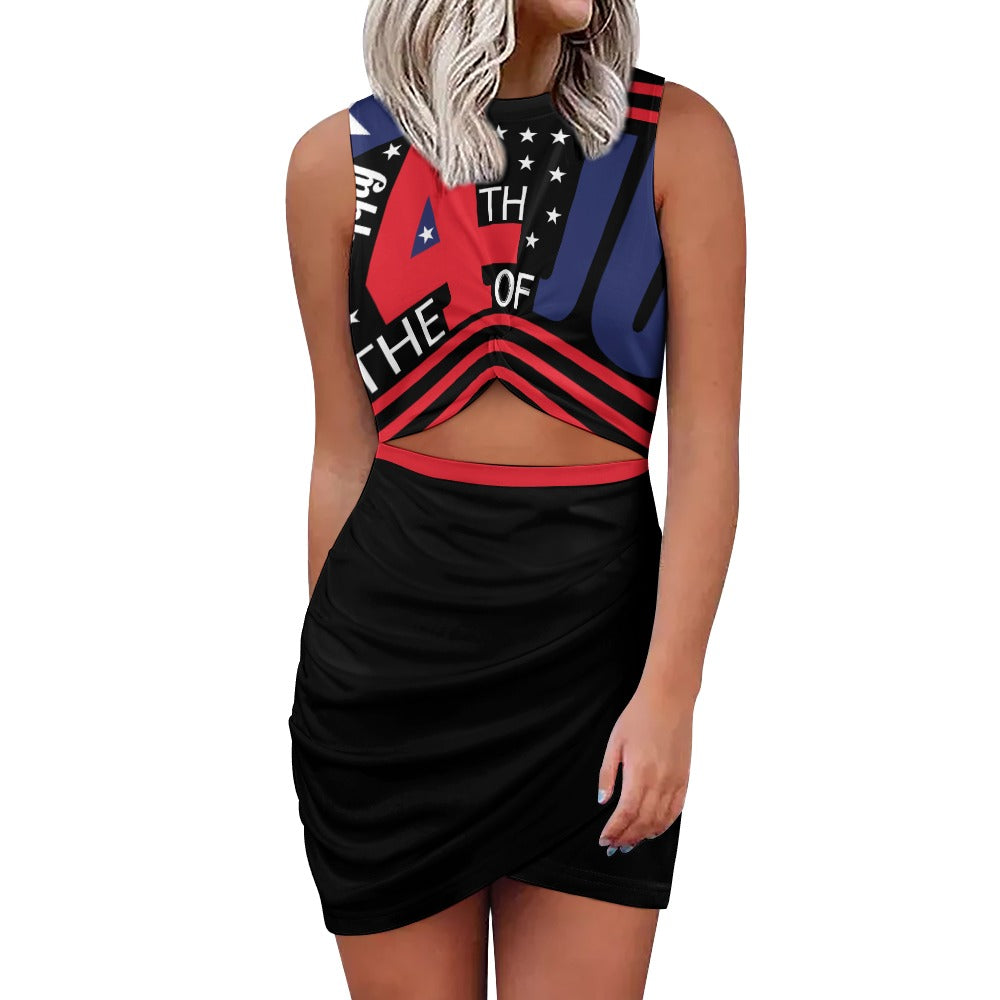 Navel-Baring Cross Fit Hip Black Mini Dress