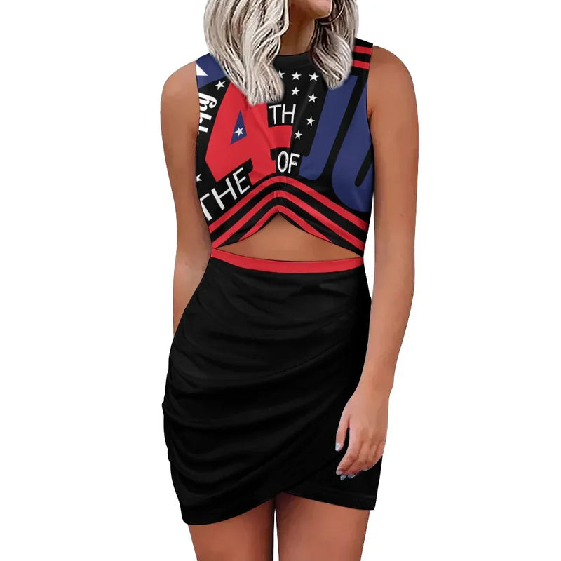 Navel-Baring Cross Fit Hip Black Mini Dress