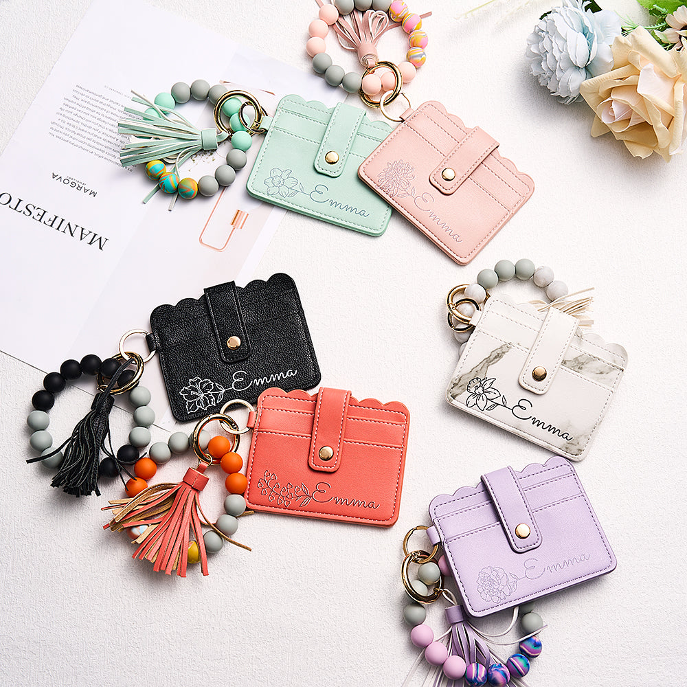 Personalize Pink PU Leather Wallet With Beaded Bracelet