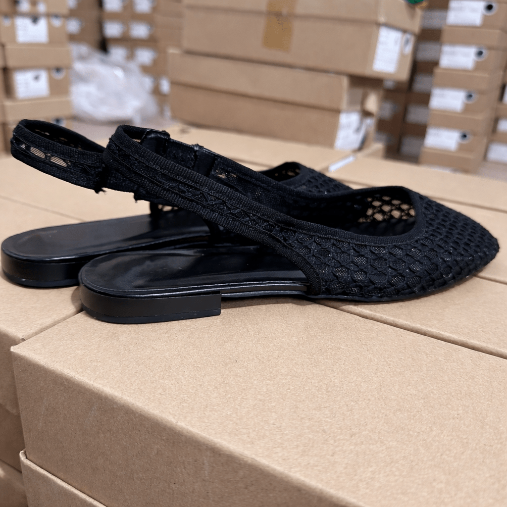 Niche Handmade Woven Fishnet Toe Black Sandals