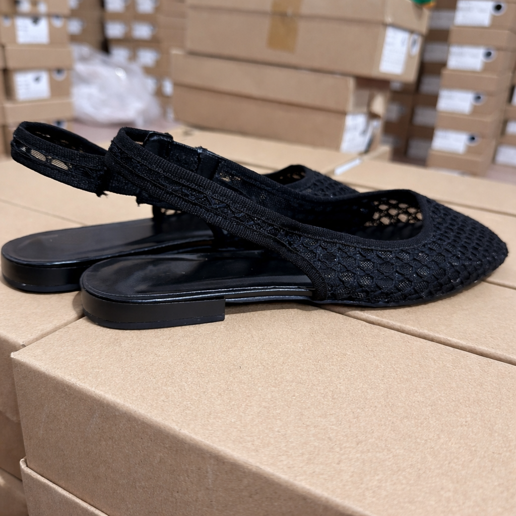 Niche Handmade Woven Fishnet Toe Black Sandals