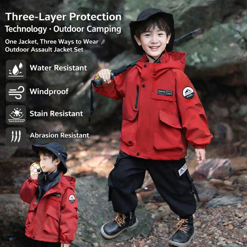 Three-in-One Boys Windbreaker Red Coat