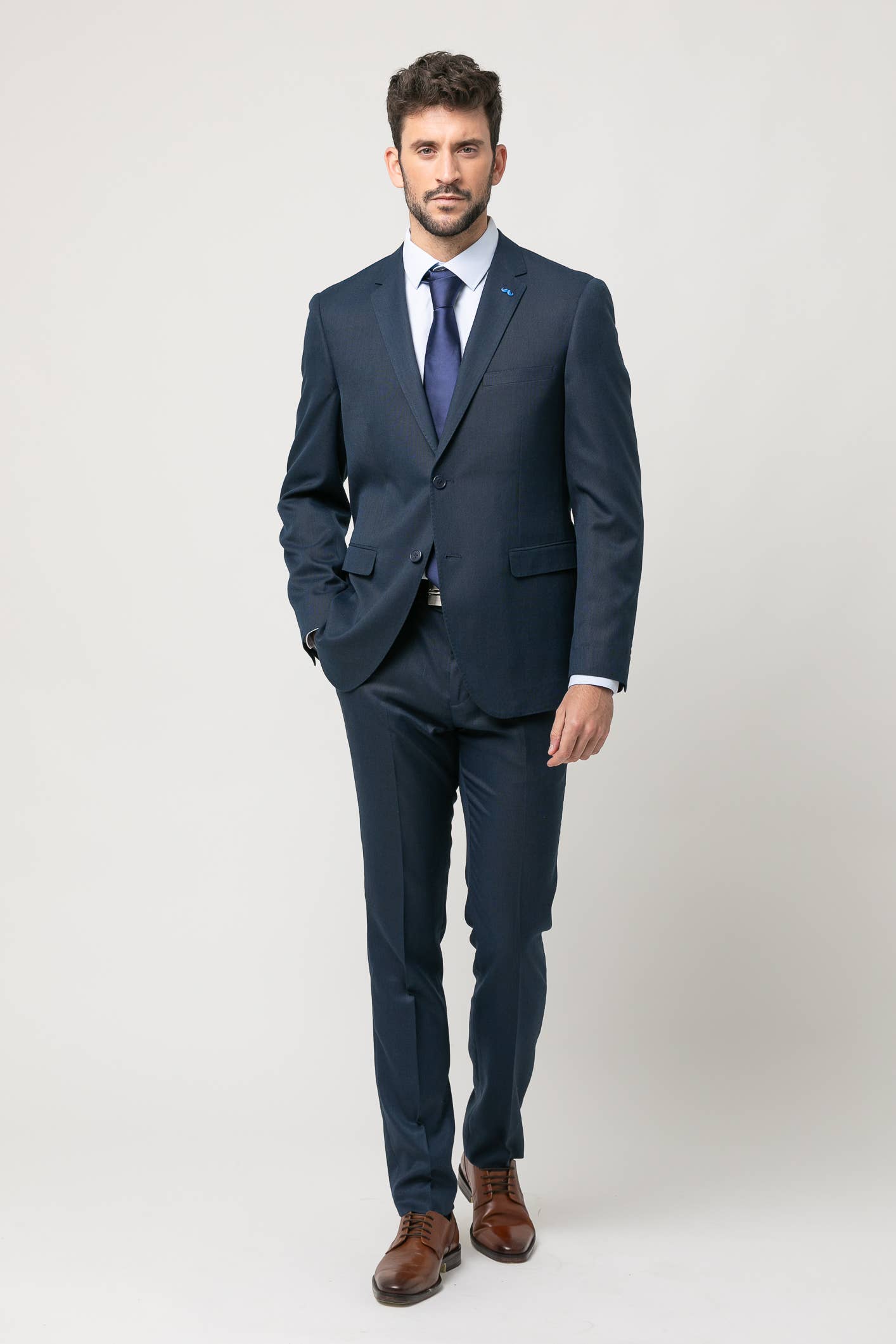 Premium Navy Blue Slim Fit Stretch Suit - Modern Faux Plain Design for Men