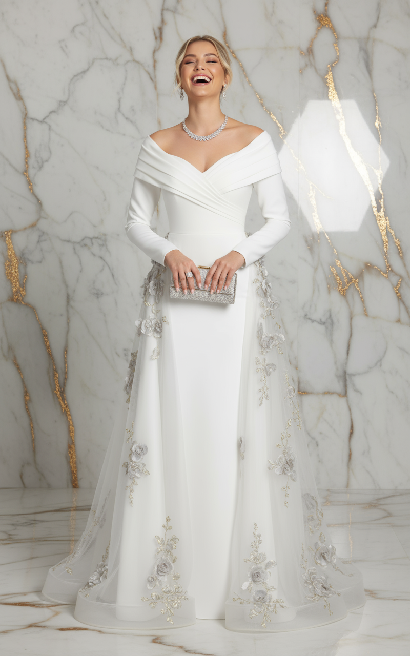 Candid joyful pose - White gown