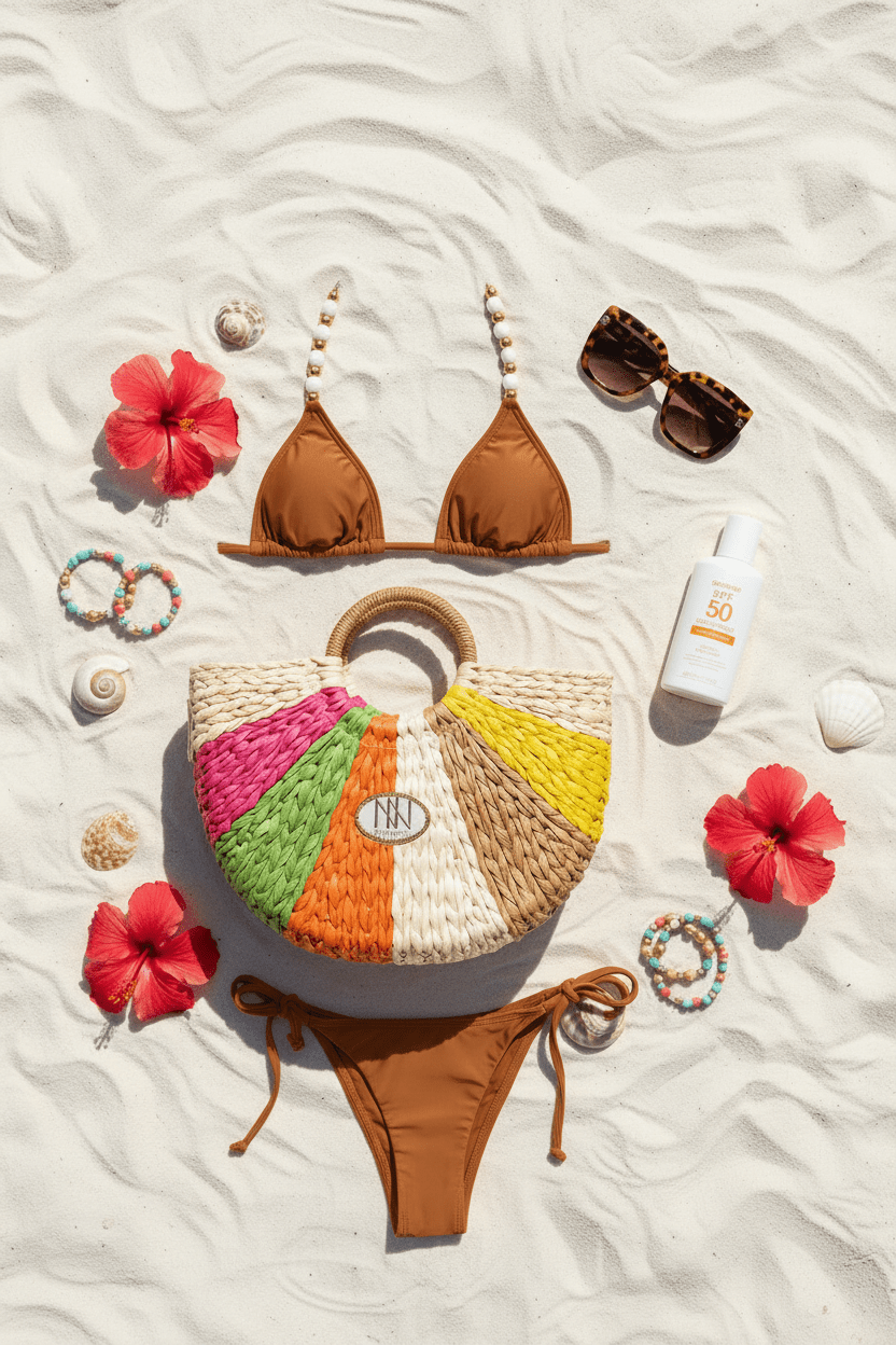 Caramel Bikini Beach Flat Lay 1