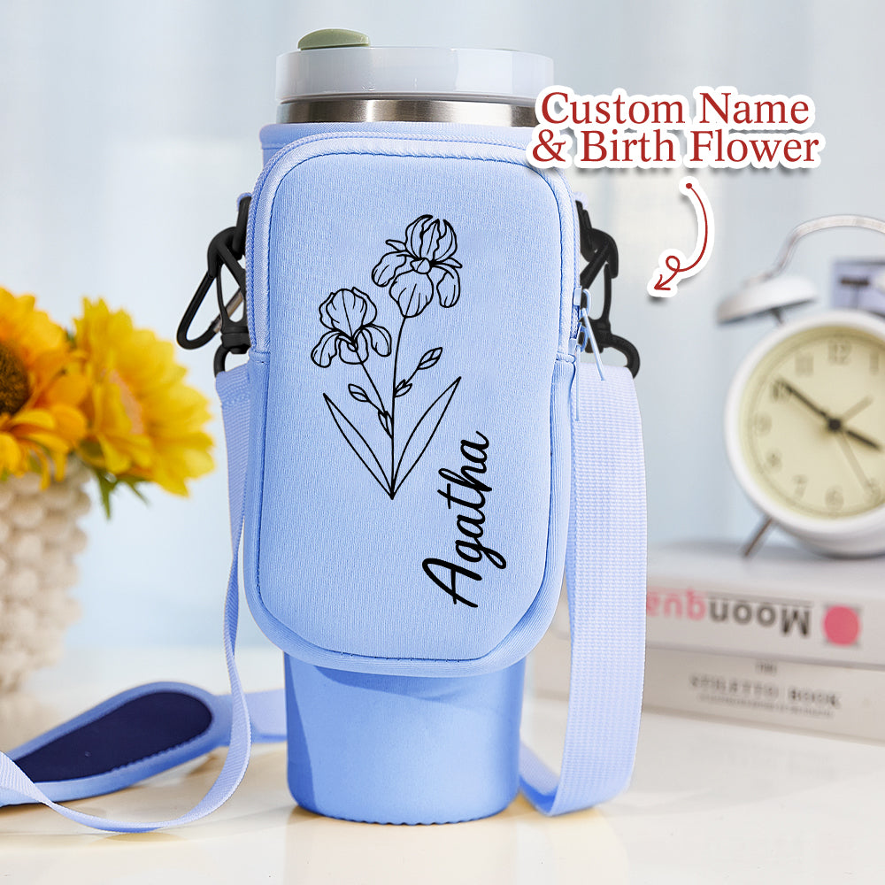Birth Flower Waterproof Bottle Carrier Tumbler Bag