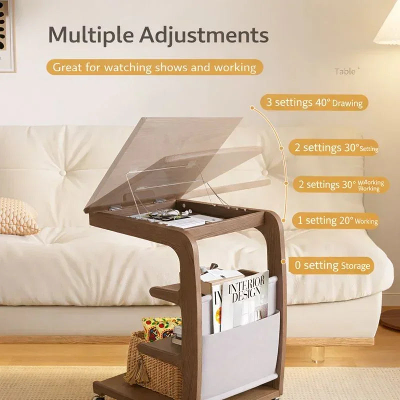 Solid Wood Movable Sofa Side Table