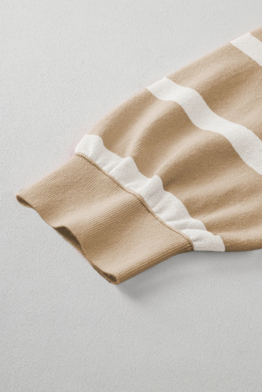 Striped Patchwork Drop Shoulder Khaki Sweater