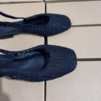 Niche Handmade Woven Fishnet Toe Black Sandals