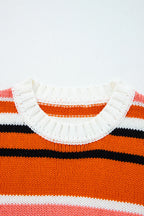 Orange Stripe Drop Shoulder Cropped Pullover