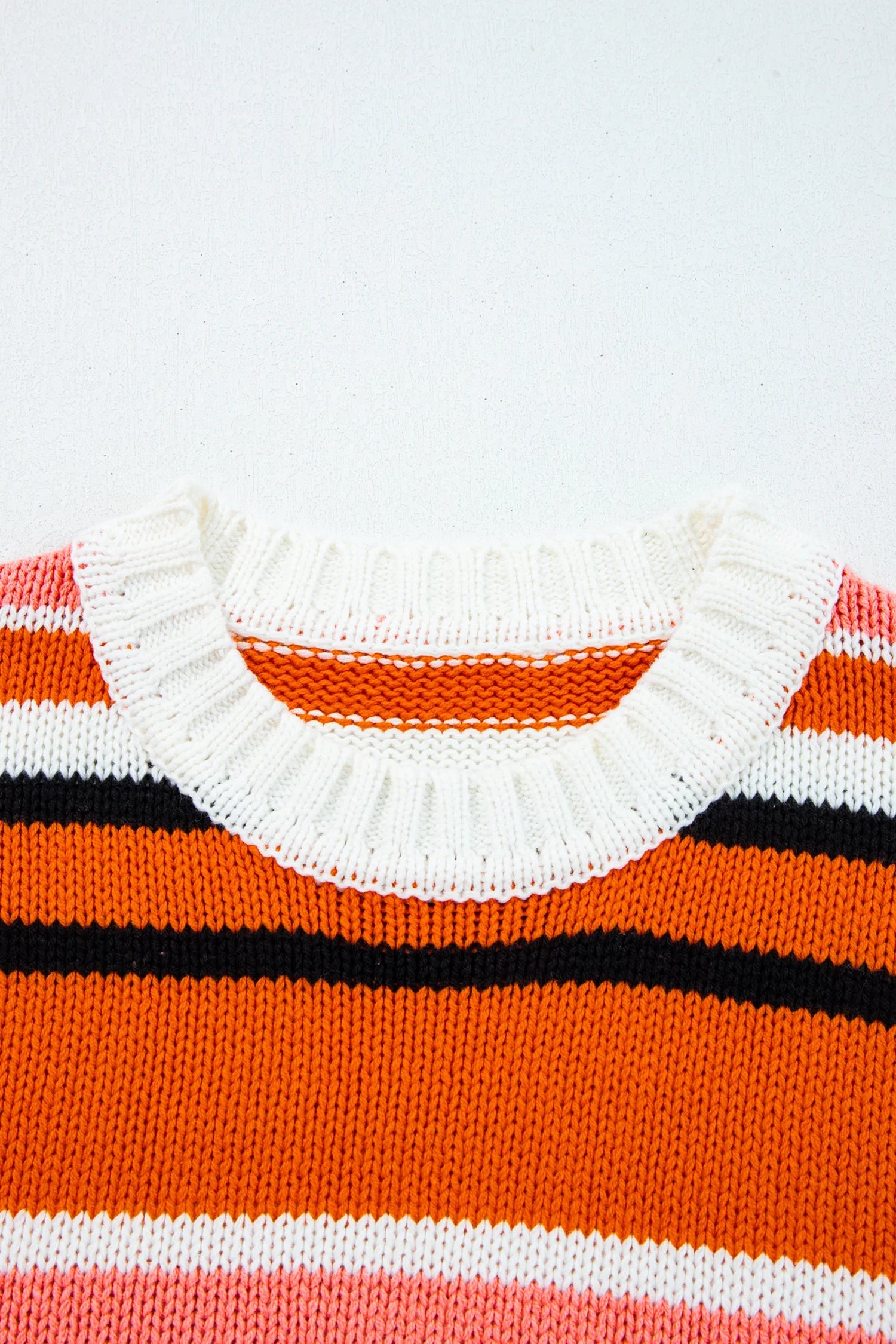 Orange Stripe Drop Shoulder Cropped Pullover