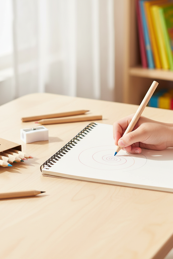 Child drawing with colored pencils