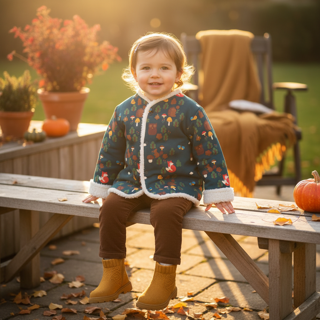 Child in woodland jacket - sitting