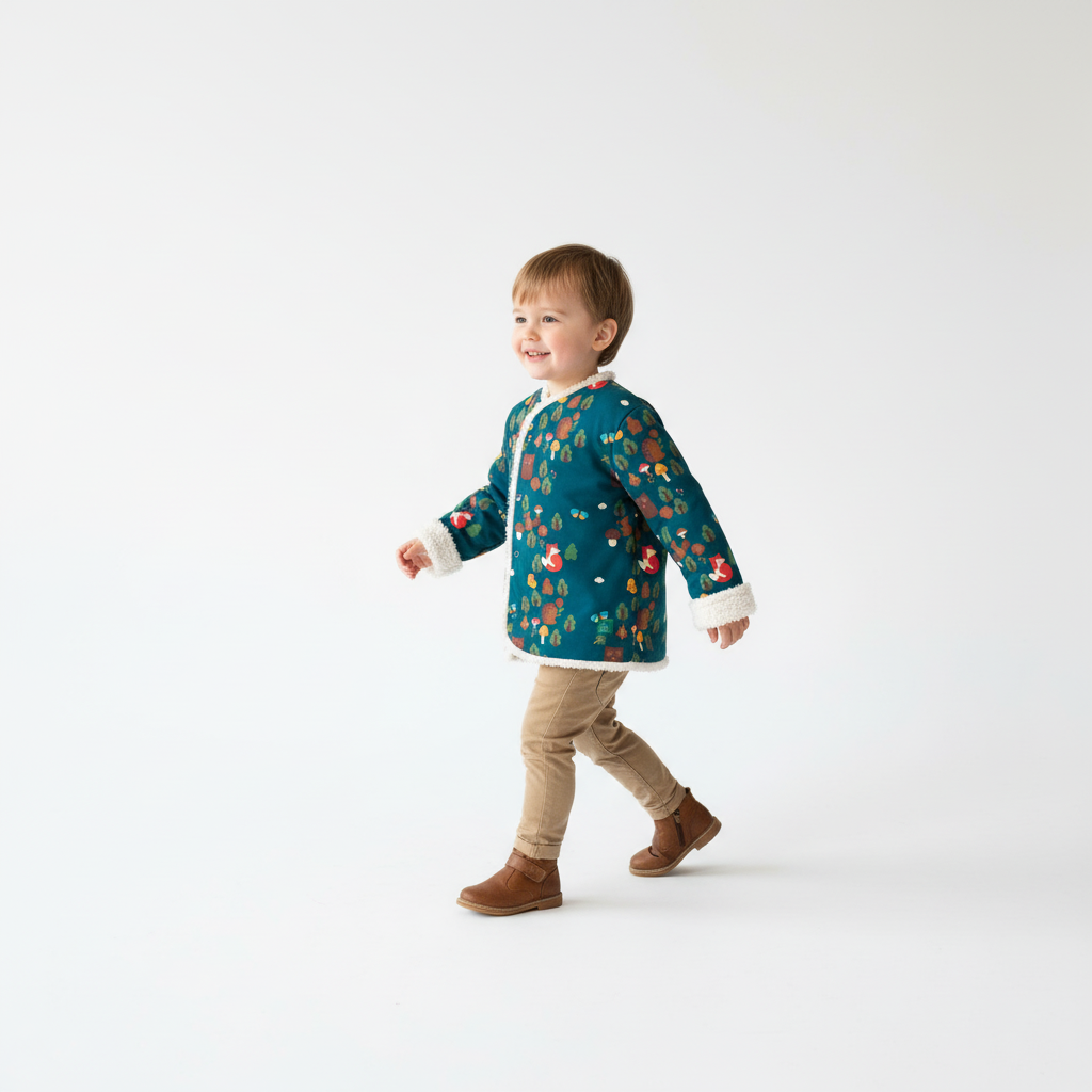 Child in woodland jacket - walking