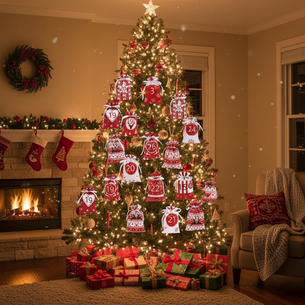 Christmas tree in cozy home setting