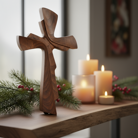 Close-up angled shot with candles