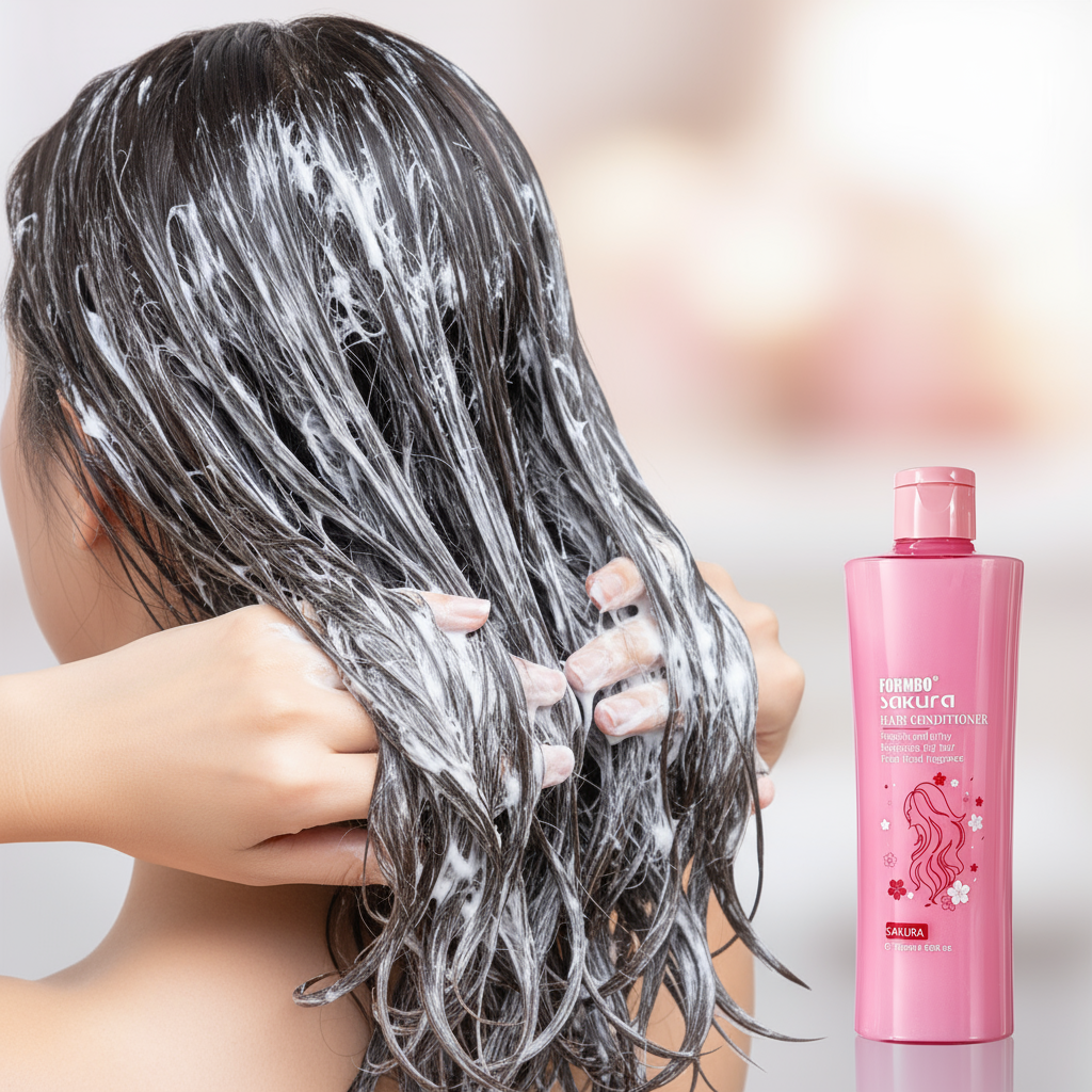 Close-up applying white conditioner