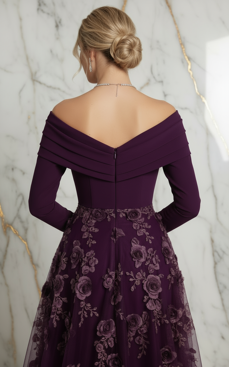 Close-up back zipper detail - Purple gown