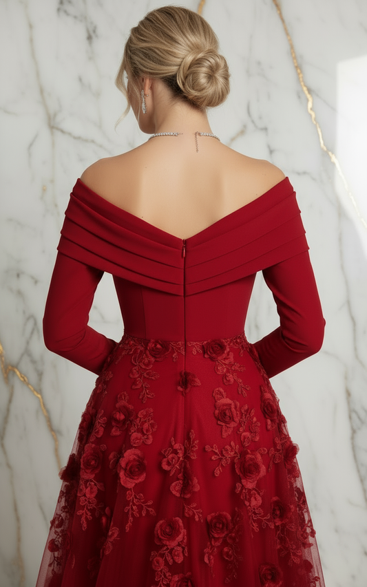 Close-up back zipper detail - Red gown