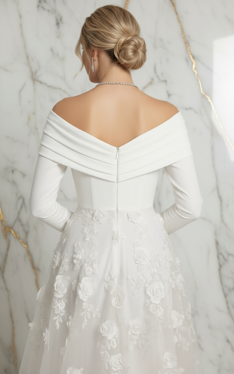 Close-up back zipper detail - White gown