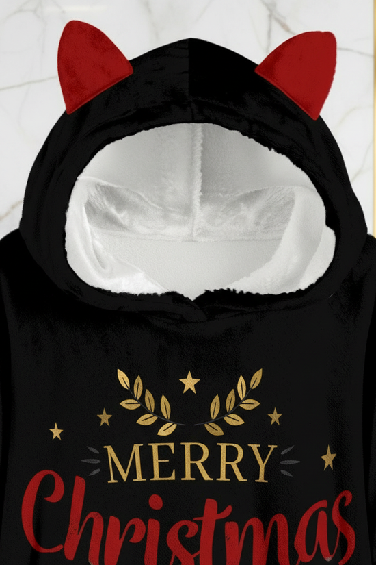 Close-up cat ears and text detail