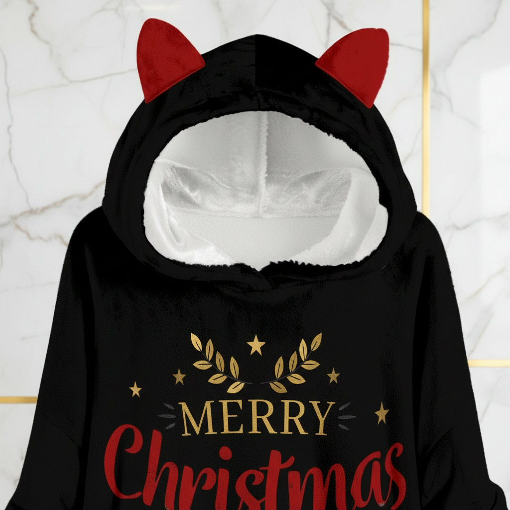 Close-up cat ears and text detail