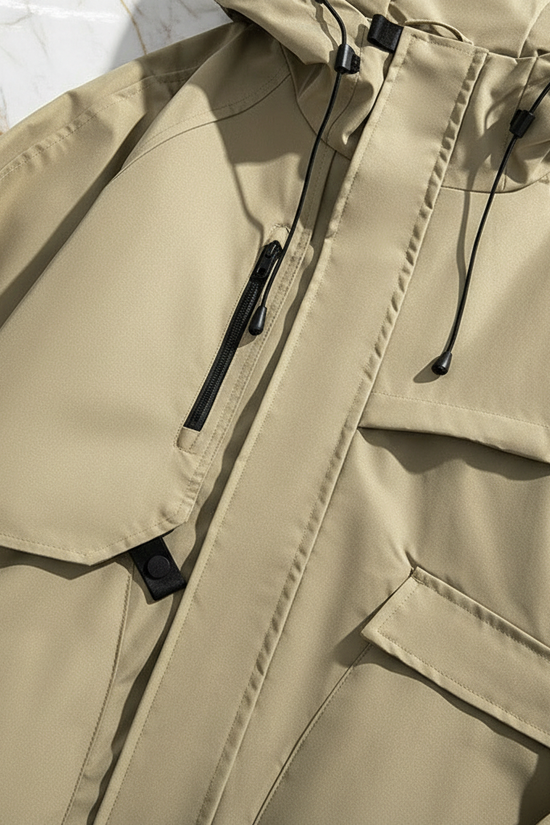 Close-up chest pockets and zipper