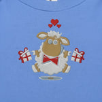 Close-up detail of embroidered sheep design