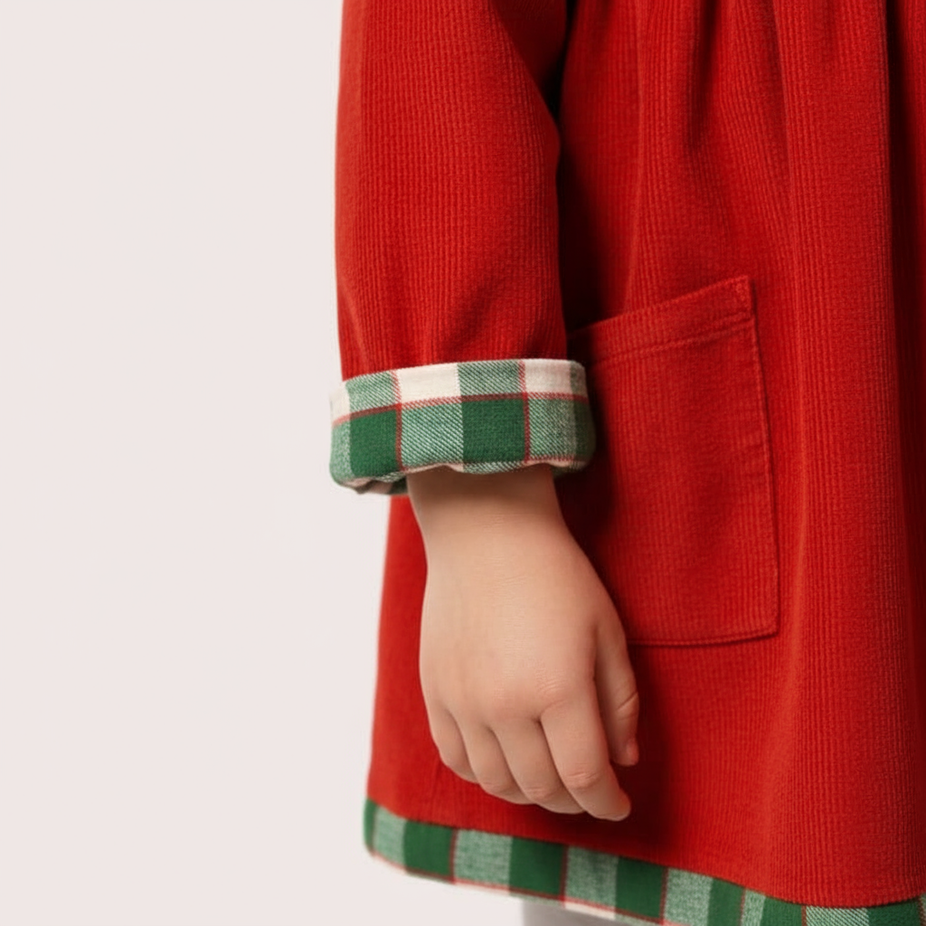 Close-up detail of plaid trim