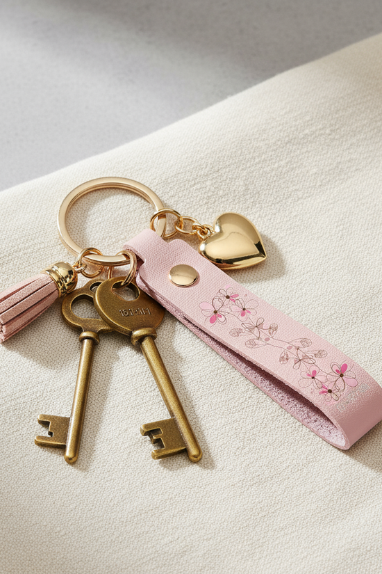 Close-up detail with brass keys and decorative accessories