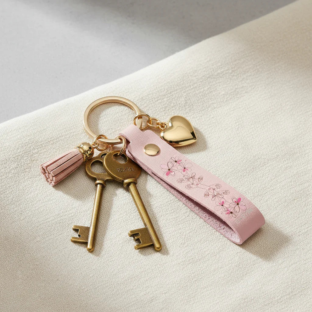 Close-up detail with brass keys and decorative accessories