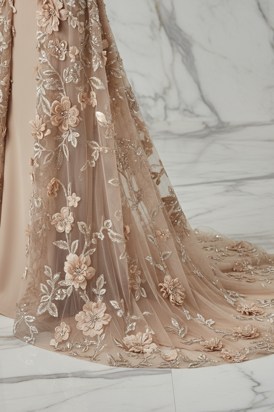 Close-up floral details - Beige gown
