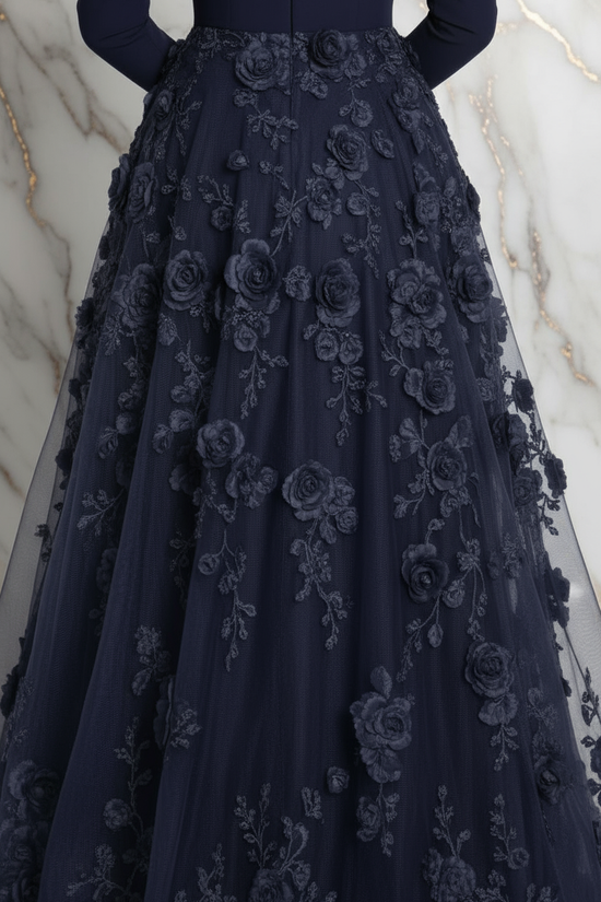 Close-up floral details - Black gown