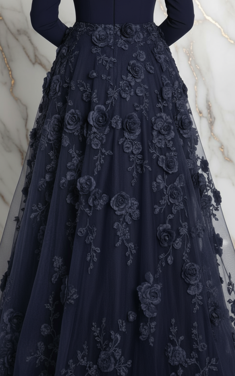 Close-up floral details - Black gown